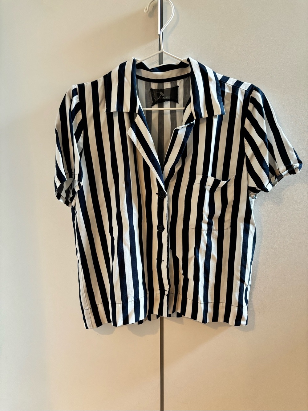 Reformation Black and White Vertical Stripe Short-Sleeve Button-Down